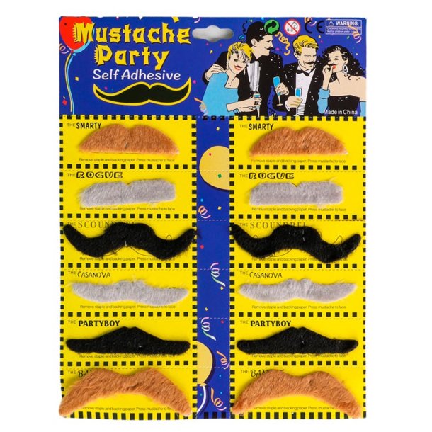 Set med 12 olika mustascher