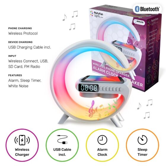 Trådlös mobilladdare med klocka och högtalare