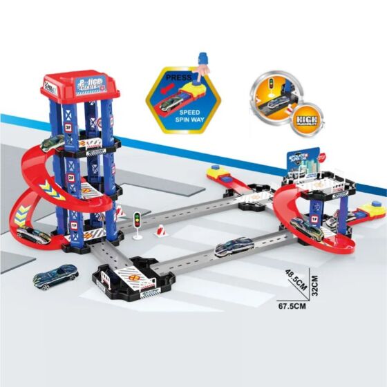 Polisstation lekset med garage och fordon