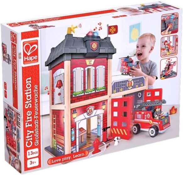 Hape Brandstation i Trä med Fordon