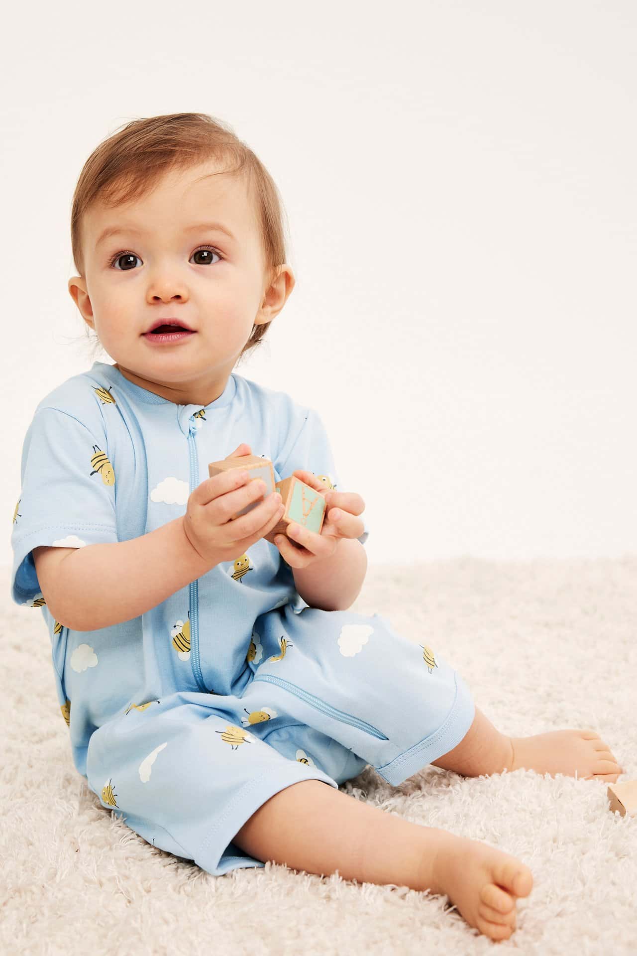 Mönstrad blå baby pyjamas 2-pack