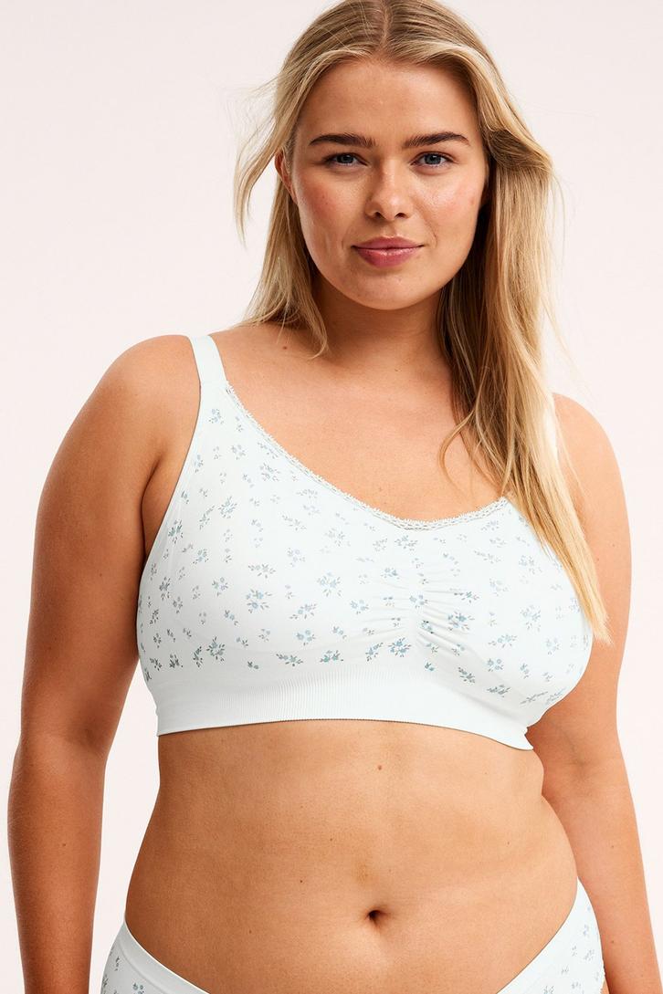 Mönstrad bygellös seamless bh offwhite