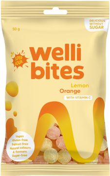 Köp Wellibites  Super sour Lemon & Orange vitamin C Karamell 50 g på Kronans Apotek | Kronans Ap