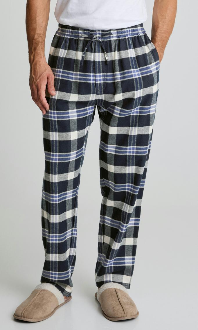 Blå Flanellpyjamasbyxa för Herr