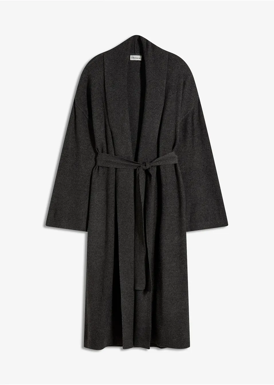 Lång stickad kappa i antracit melerad