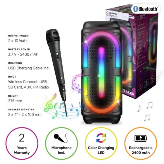 PartyFun Karaokehögtalare med Mikrofon och Ljus