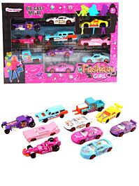 Metallleksaksbilar 10-pack med rosa design