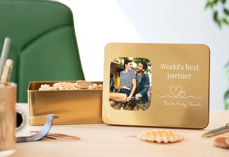 Metallkakburk med personligt foto