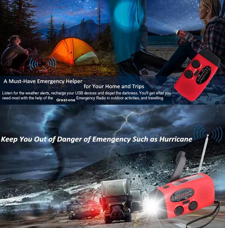Röd Nödradio med Solceller och Powerbank