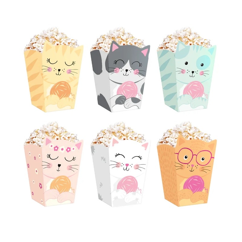 Katt Popcornboxar 6-pack Partyset