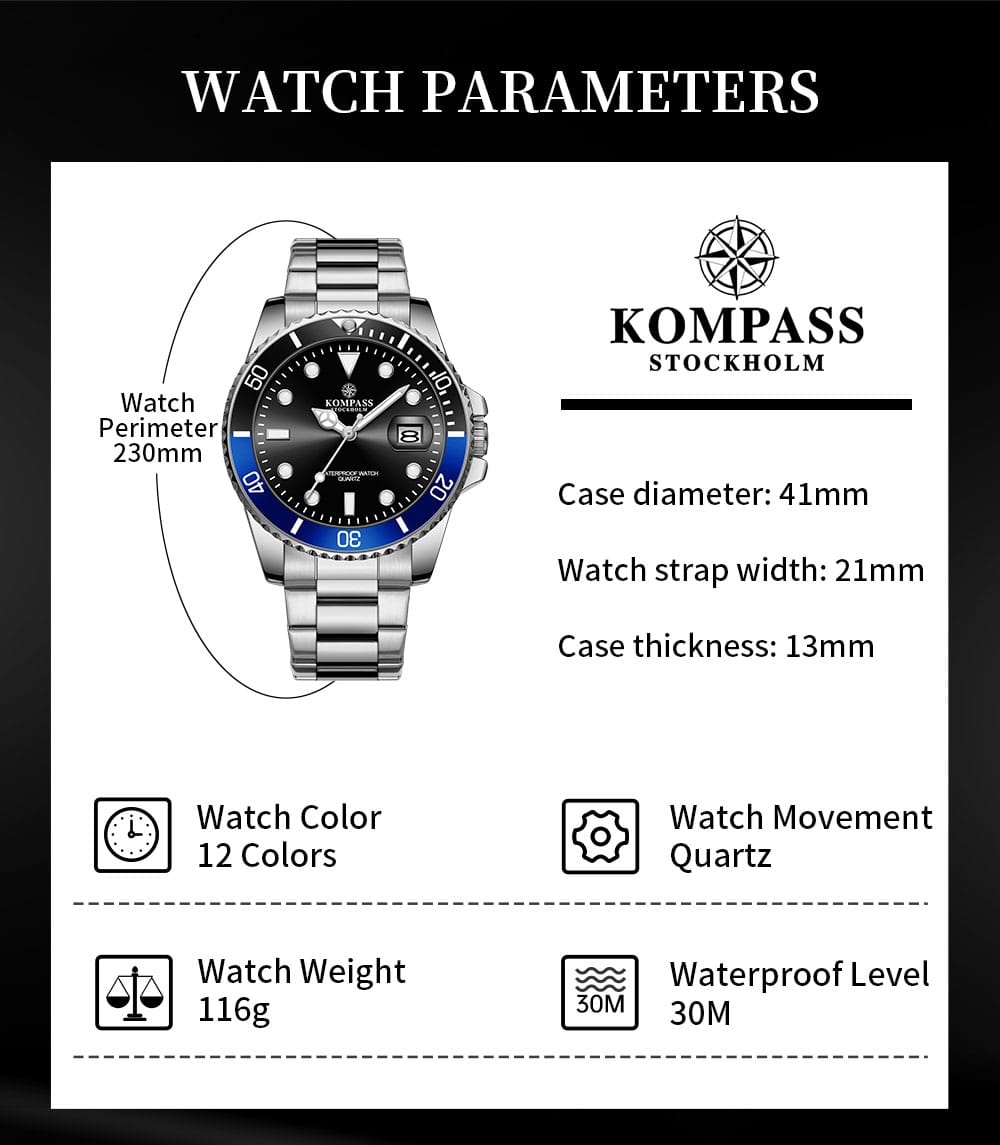 Kompass OceanXplorer Silver Black Watch