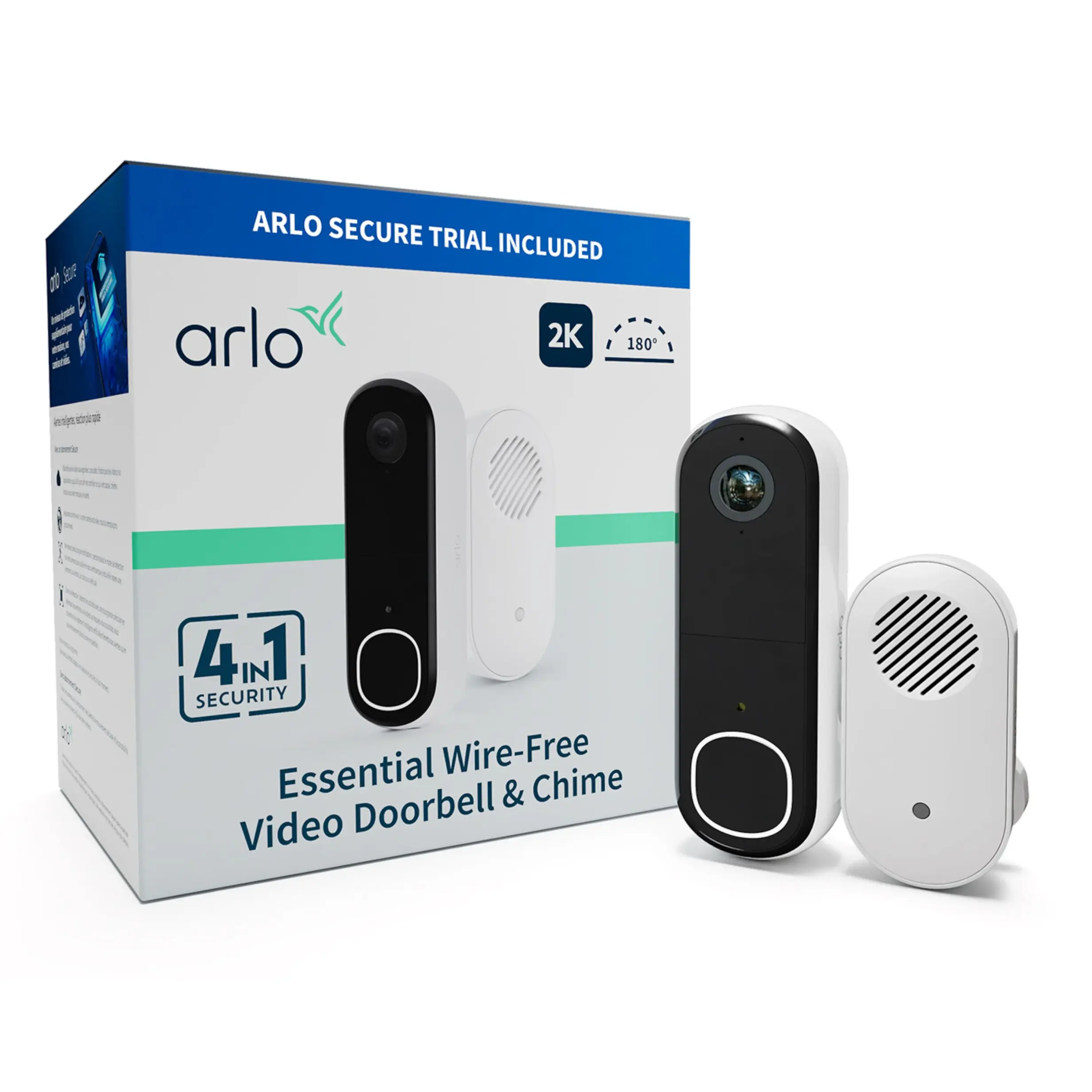 Arlo Essential 2K trådlös videodörrklocka med Chime 2
