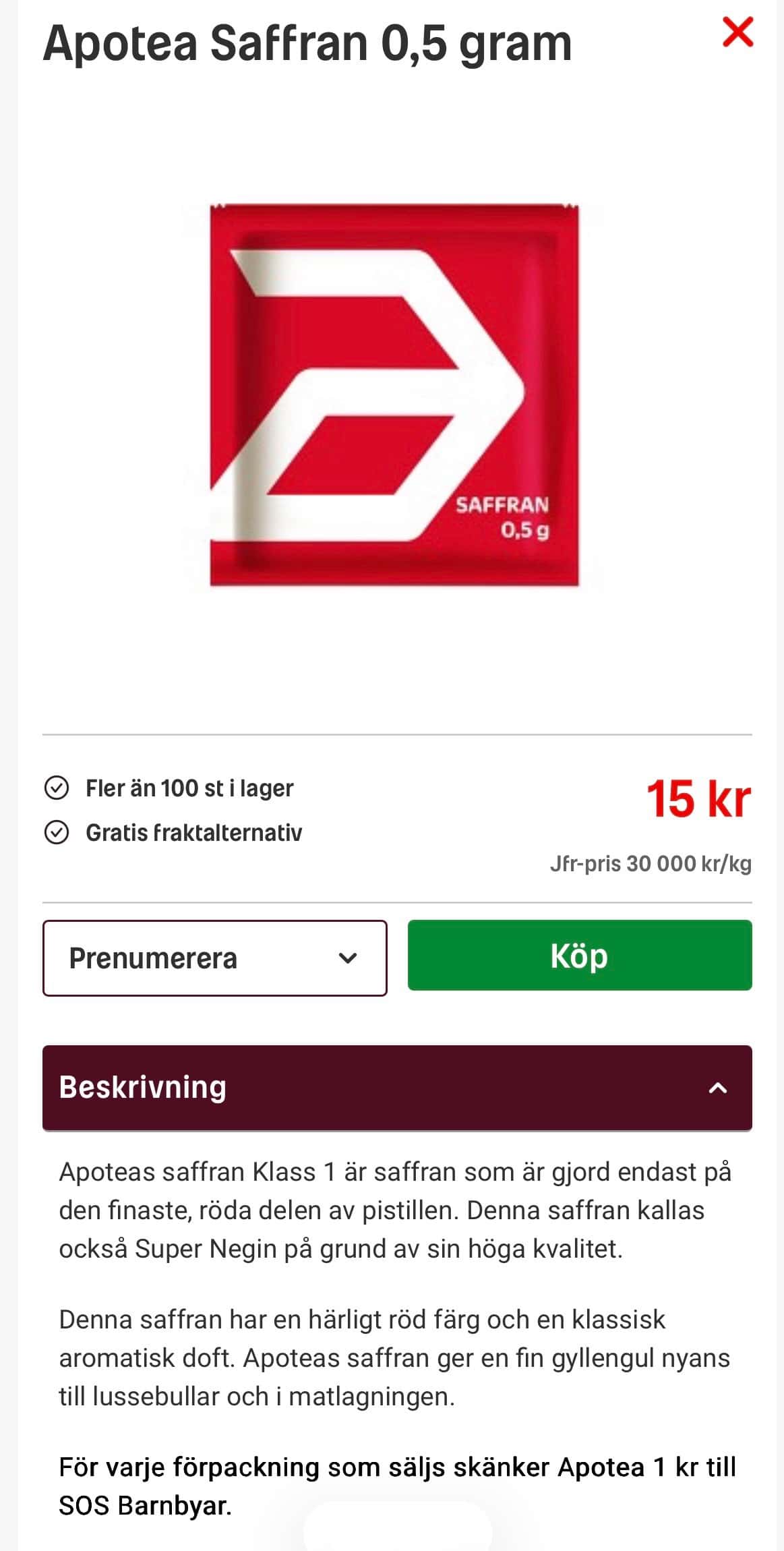 Saffran för endast 15 kr