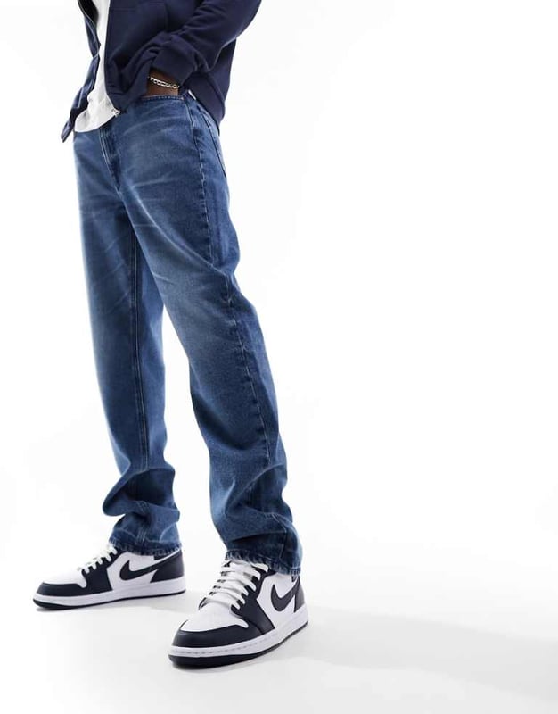 ASOS DESIGN Blå Raka Jeans med Dragsko