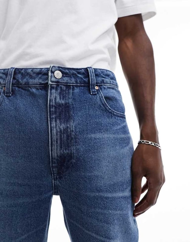 ASOS DESIGN Blå Raka Jeans med Dragsko