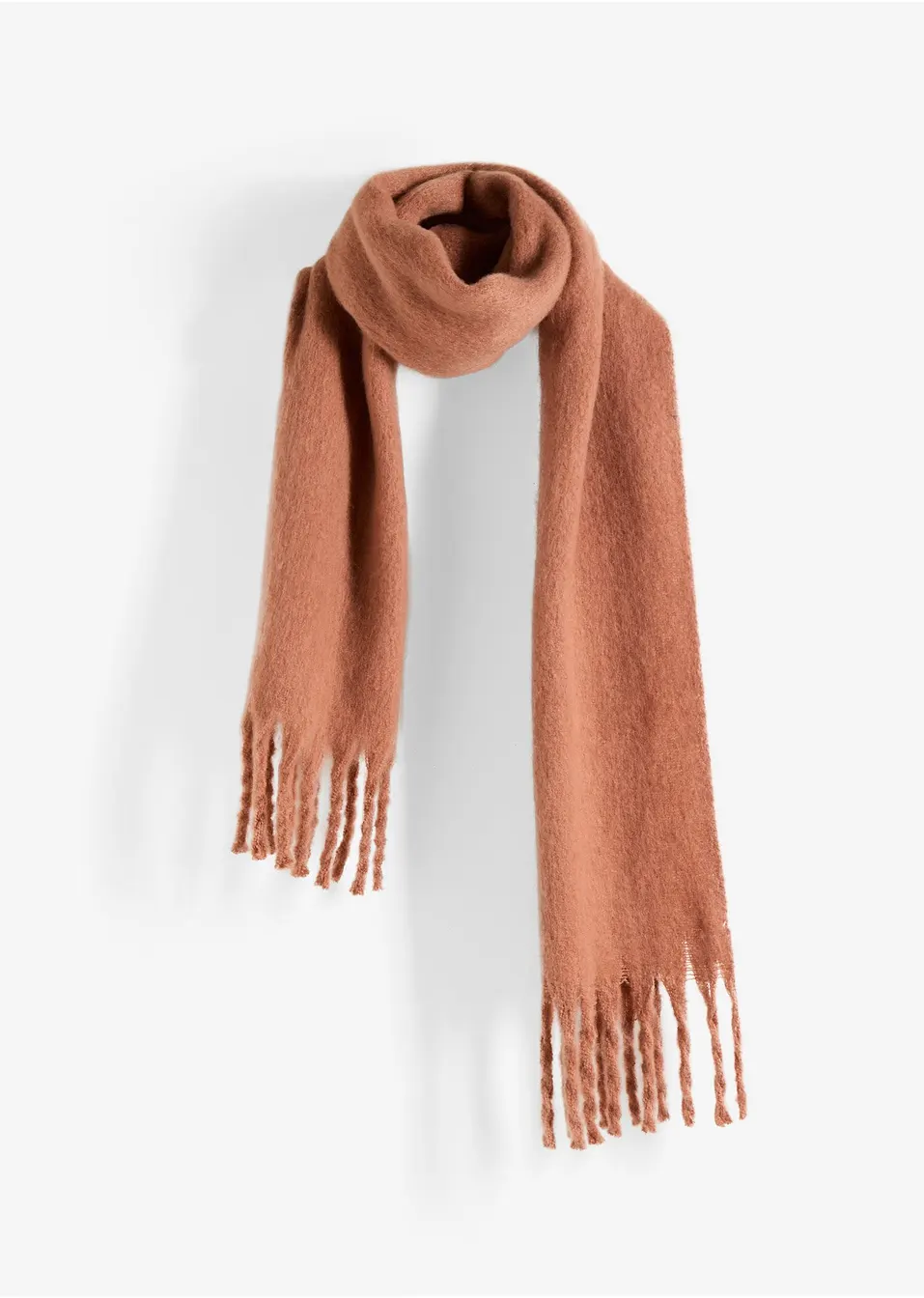 Elegant höstsjal med fransar i mocca