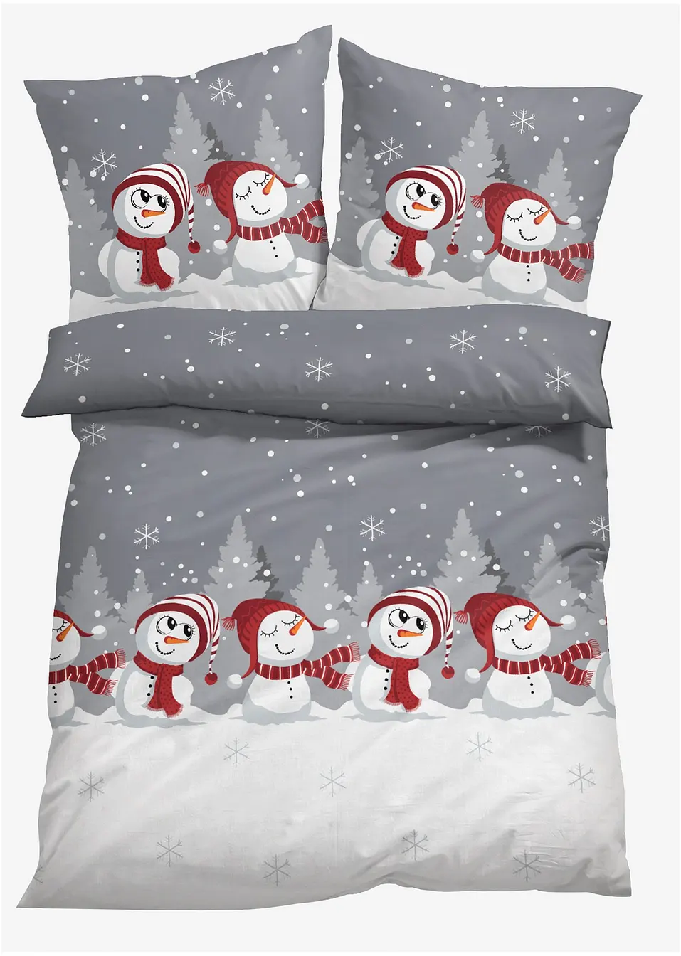 Grått påslakanset med snögubbemotiv