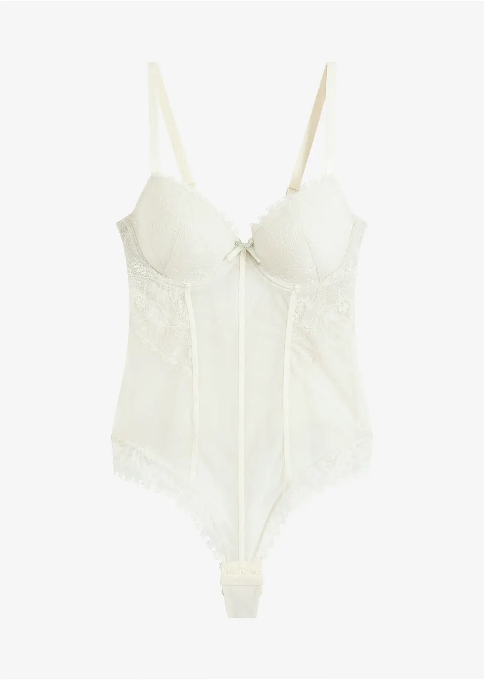 Elegant stringbody med spets, silvergrön D-kupa