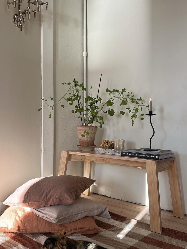 Kuddfodral Randigt Linnemix 50x50cm Mocca