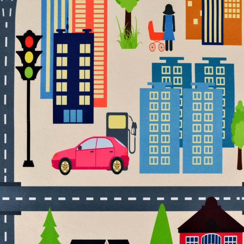 Stadsmönstrad barnrumsmatta 80x150 cm