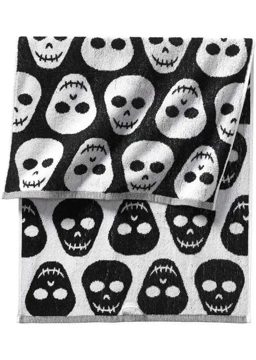 Svartvit handduk med stilrena dödsskallar