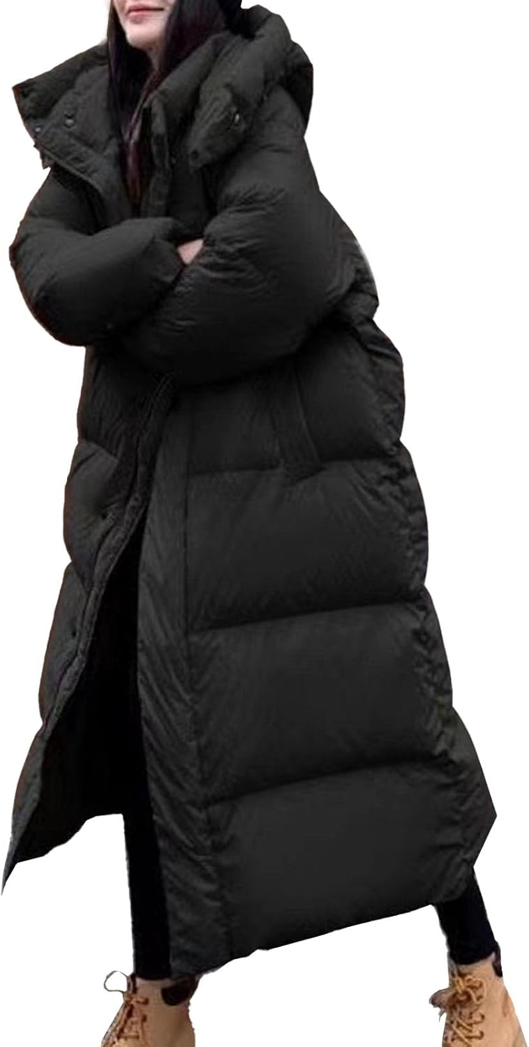 Lång vinterjacka för damer med luva