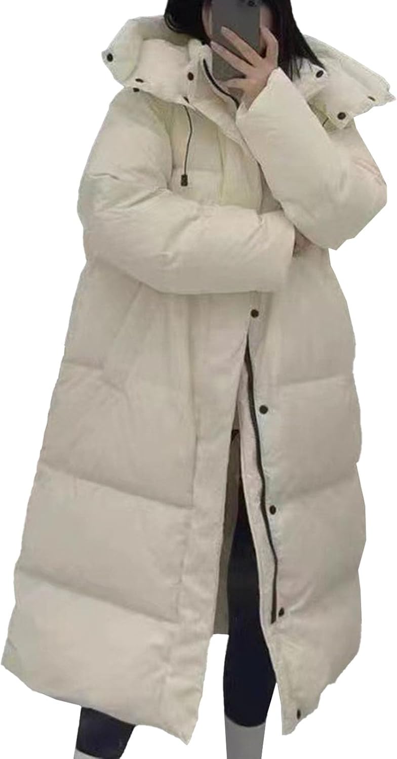 Lång vinterjacka för damer med luva