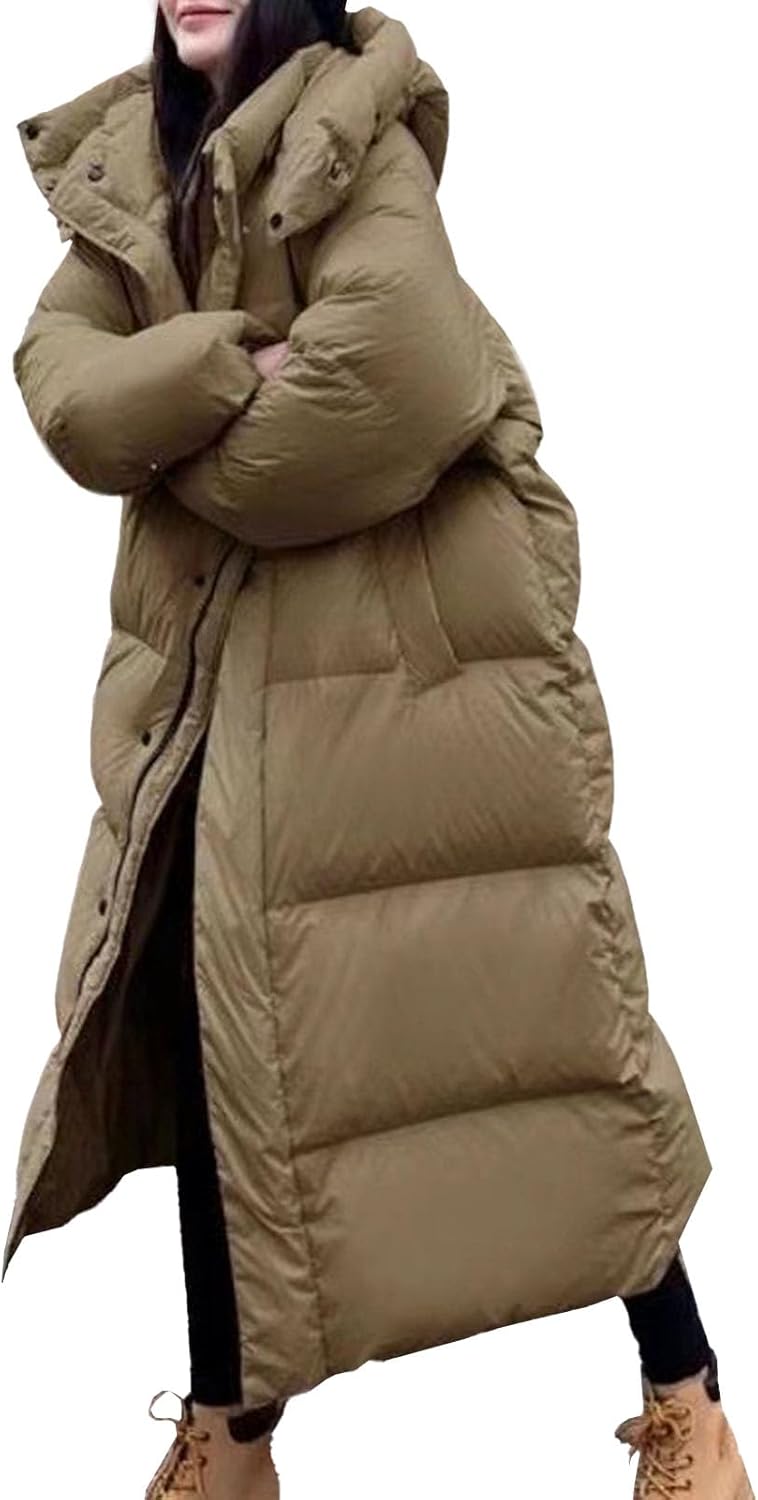 Lång vinterjacka för damer med luva