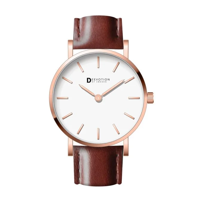 Elegant damklocka med brunt läderarmband