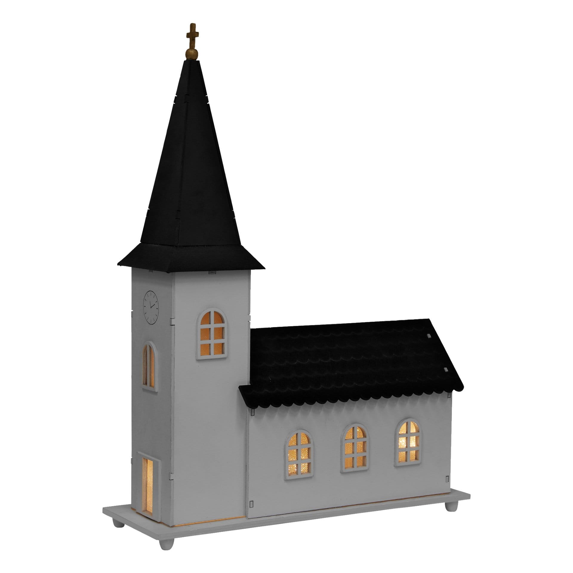 Kyrka med LED-belysning och speldosa 40 cm