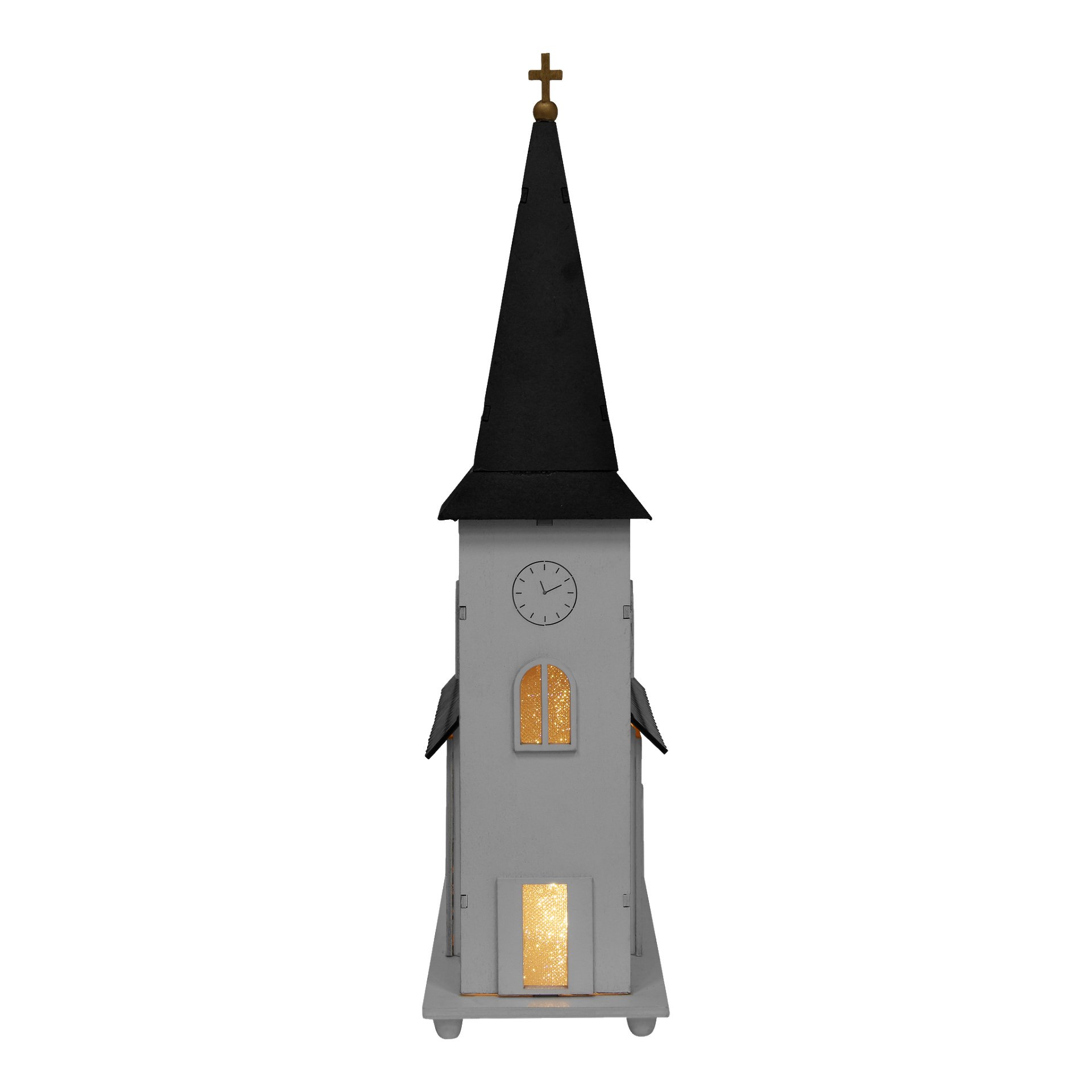 Kyrka med LED-belysning och speldosa 40 cm