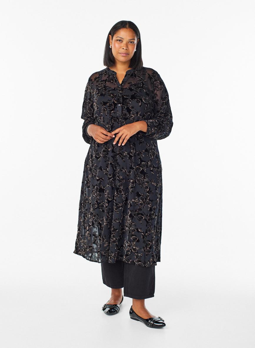 Svart mesh midiklänning med velourrosor