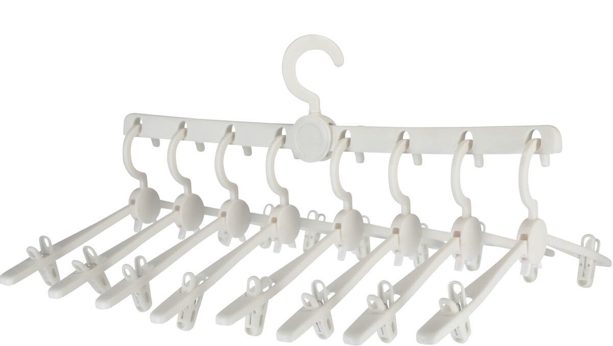 Fällbar klädhängare med 8 galgar och klämmor