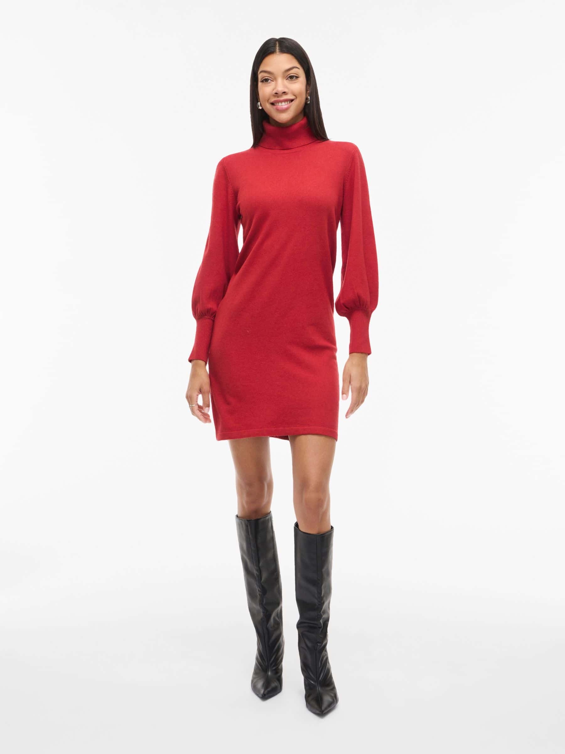 VIKERRY Röd Stickad Kort Klänning