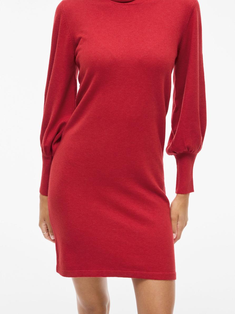 VIKERRY Röd Stickad Kort Klänning