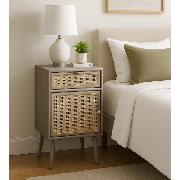 Stockholm grått sängbord med rotting