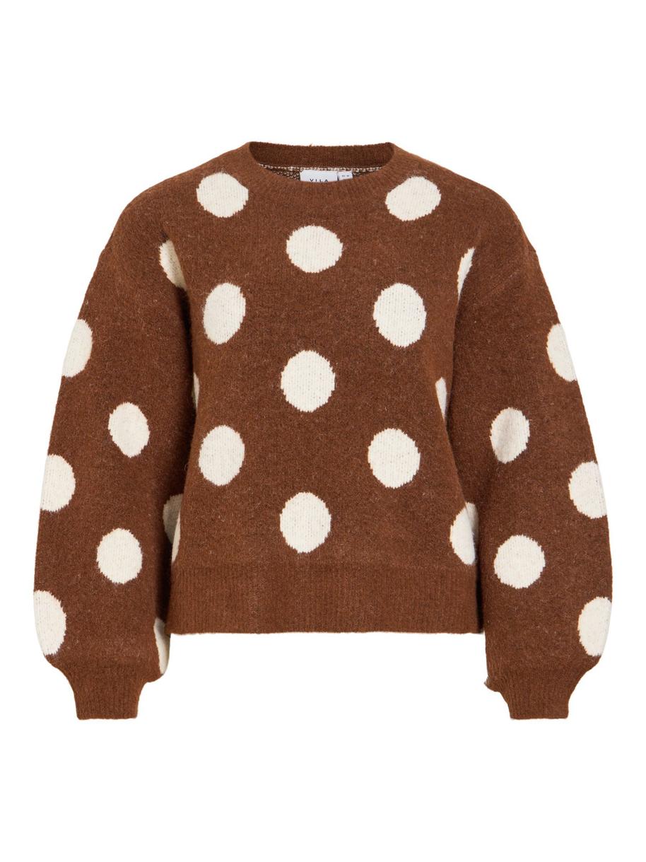 VILUNA Brun Rundhals Stickad Tröja