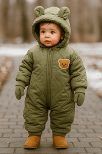 Mjuk bomullsbody för baby med björn