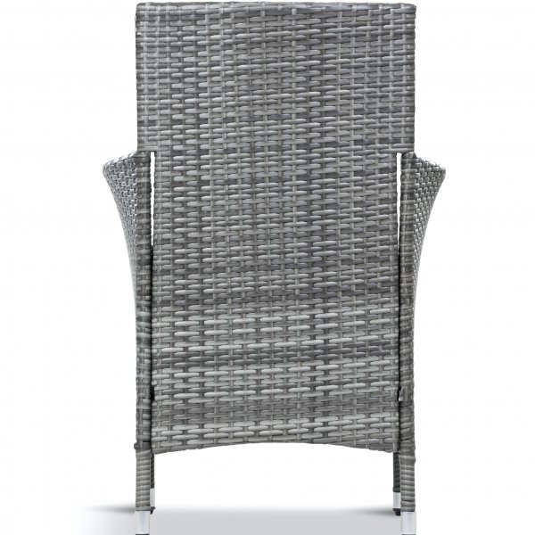 Rund grå matgrupp utomhus med 6 stolar