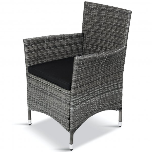 Rund grå matgrupp utomhus med 6 stolar