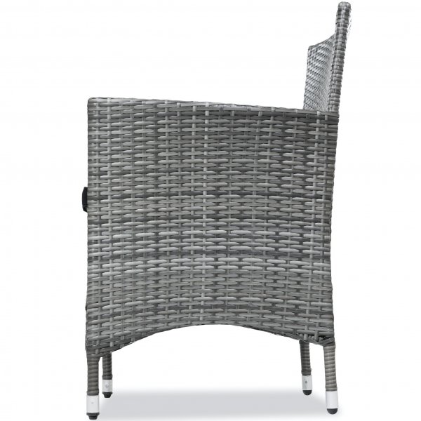 Rund grå matgrupp utomhus med 6 stolar