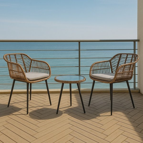 Balkongset med Bord och Stolar i Konstrotting