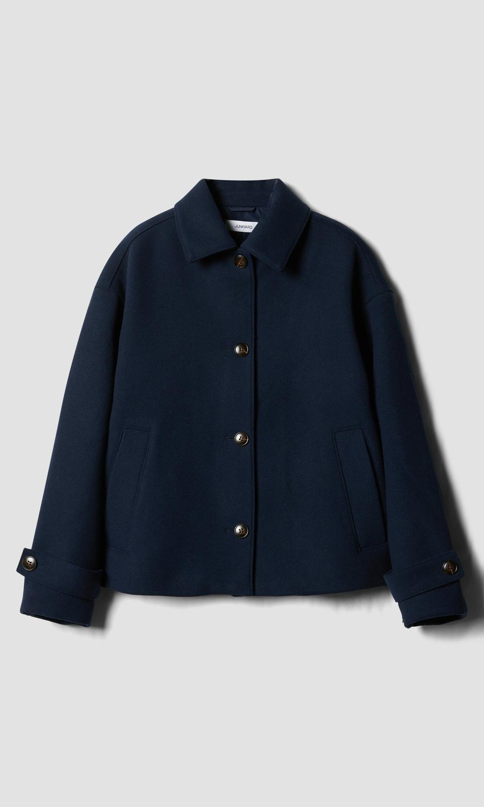 Kort marinblå ullblandad damkappa