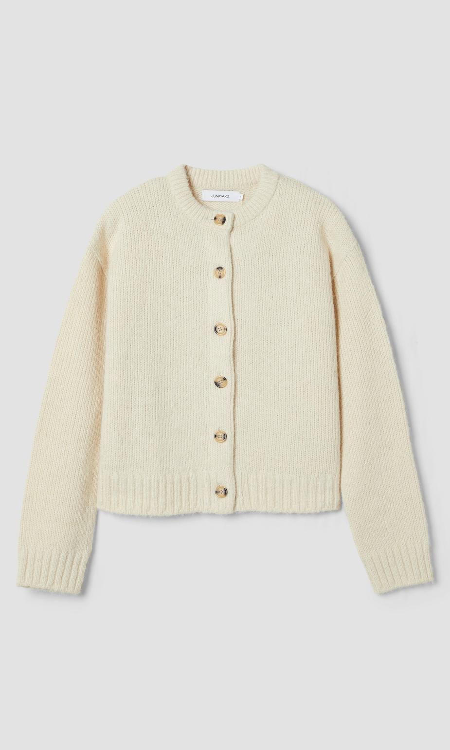 Elegant cremefärgad stickad cardigan dam