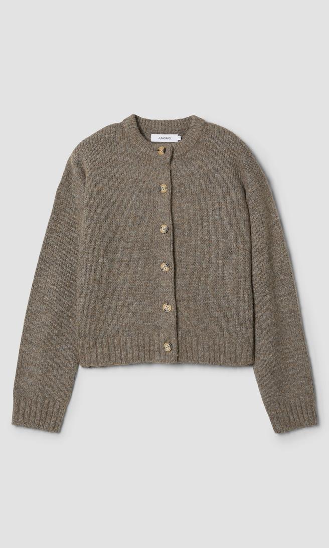 Elegant cremefärgad stickad cardigan dam