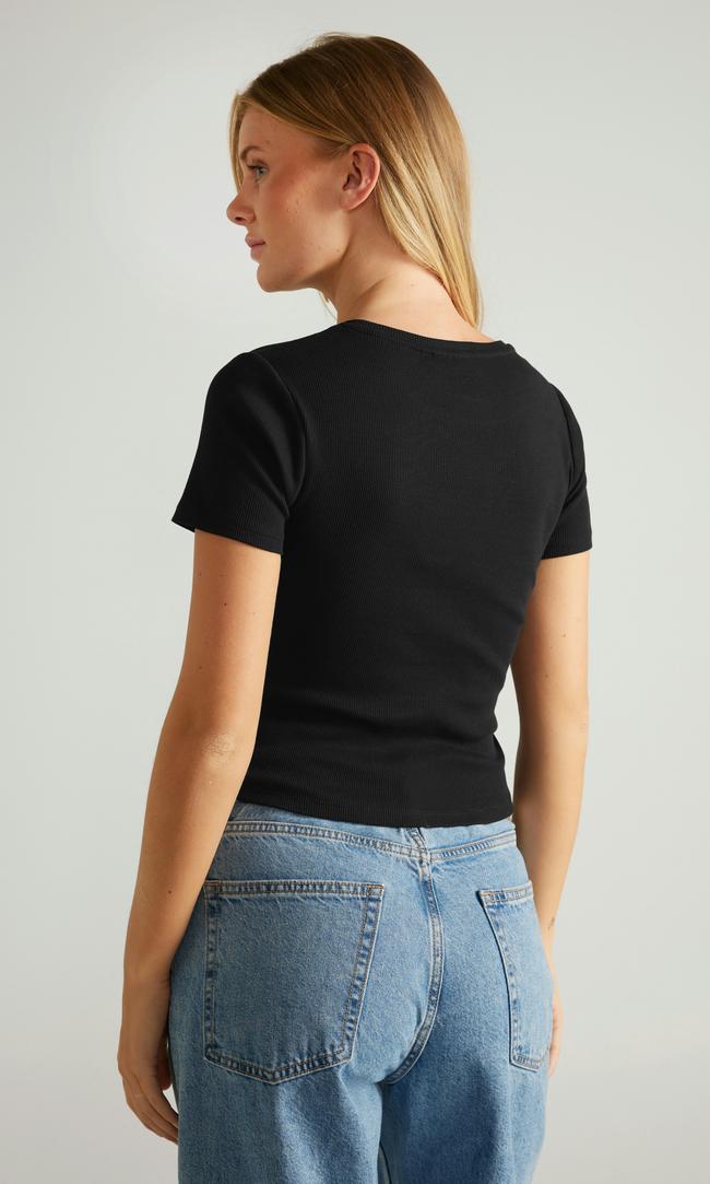 Ribbad Svart T-shirt för Dam