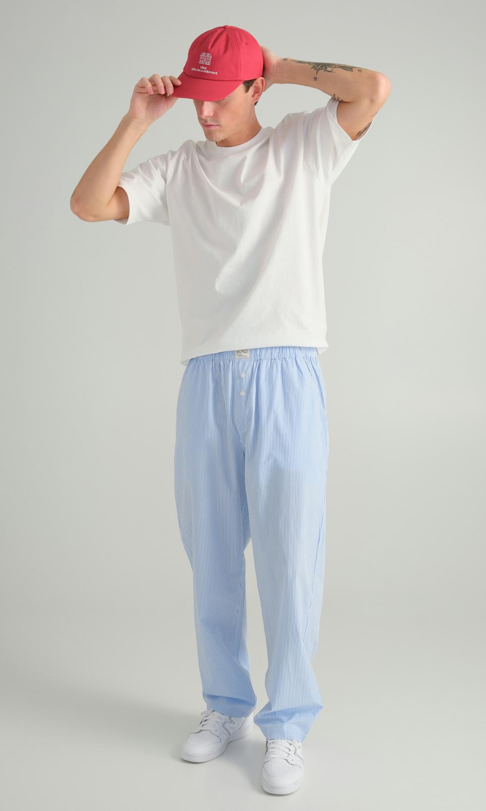Yôke Ljusblå Poplin Pyjamasbyxor Herr