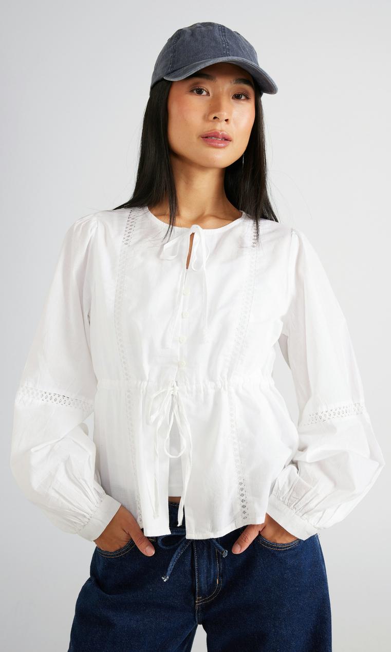 JUNKYARD Vit Frill Blus i Bomull