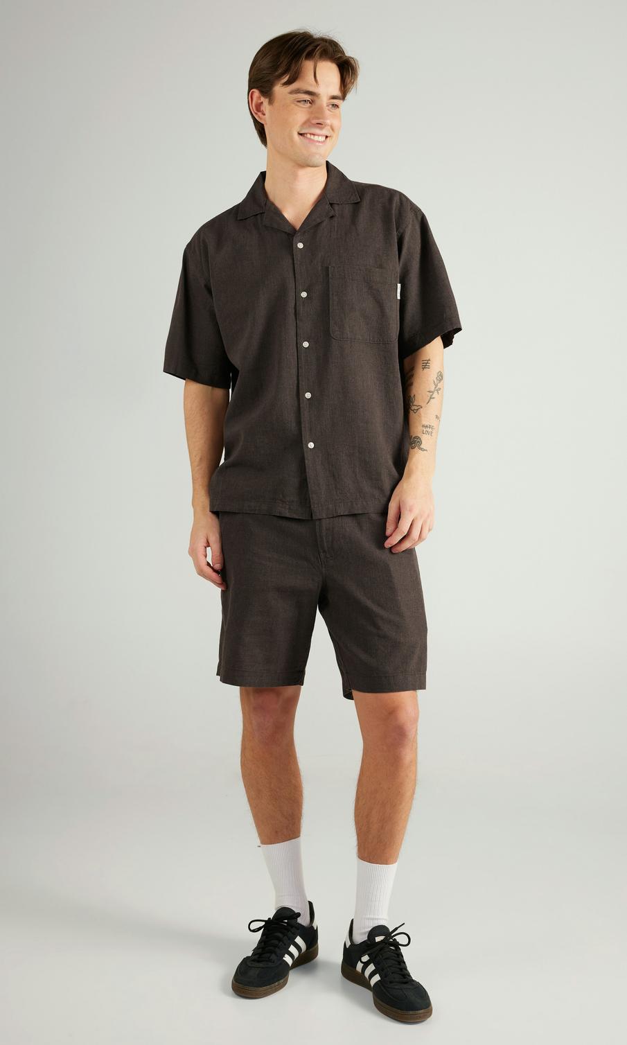 Yôke Brun Kortärmad Linneskjorta Herr