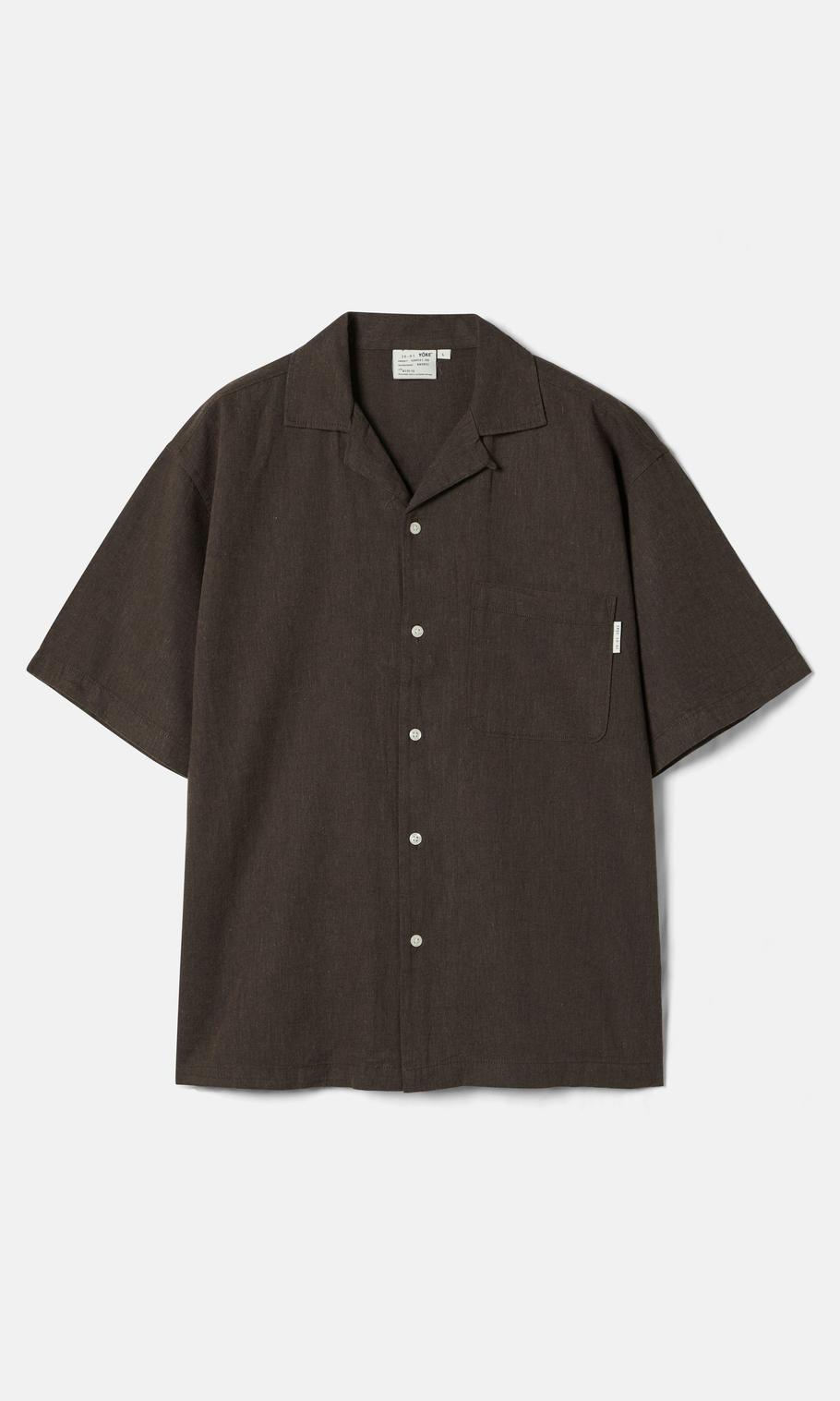Yôke Brun Kortärmad Linneskjorta Herr